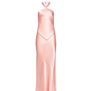 Elegant Pink Halter Satin Gown